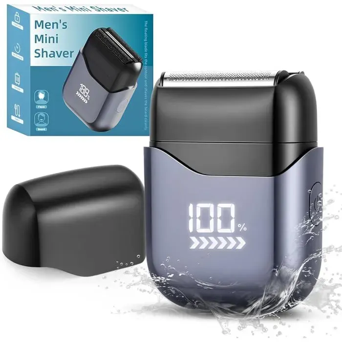Mini Rasoir Électriques HommesIpx7Wet & Dry Portabletondeuse Barbe Avec Affichage LedTêtes Flexibles 3DRechargeable Usb Pour