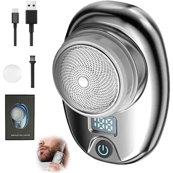 Mini Rasoir lectrique Pour Homme - tanche - Facile Utiliser Avec Un Seul Bouton - Convient Pour Maison Voiture argenté.