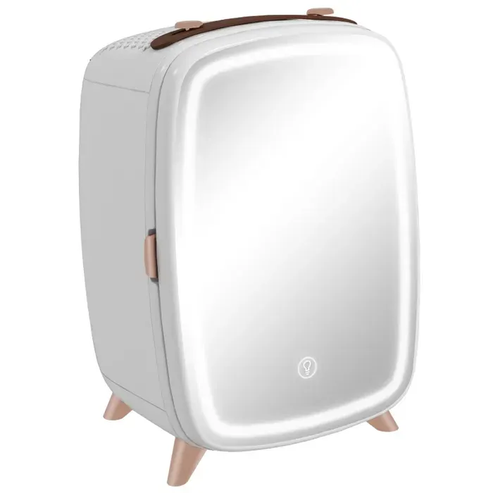 Mini réfrigérateur 6 L pour cosmétiques avec miroir LED refroidissement poignée blanc