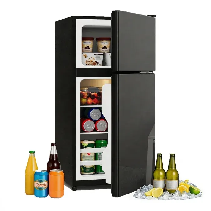Mini Réfrigérateur 60L avec Congélateur 22L Silencieux 45dB Porte en Verre avec LED Petit Frigo pour Bureau Cuisine