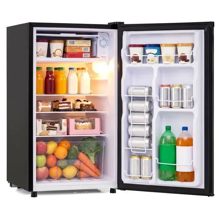 Mini Réfrigérateur 80L COSTWAY-Étagères Amovibles-Porte Simple Réversible-Éclairage LED-5 Température-Silencieux-Classe E-Noir