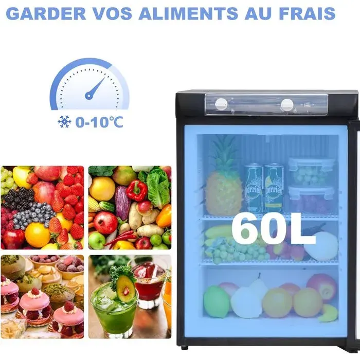 Mini Réfrigérateur à Gaz - SMAD - 60L - Absorption - 12V/220V/Gaz - Noir - RV Campervan