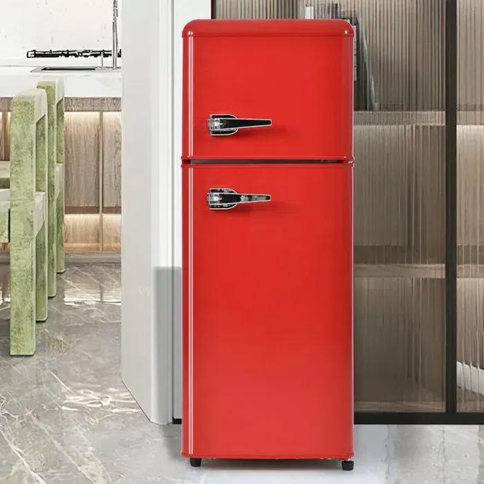 Mini réfrigérateur combiné - LANGTU - Classic rétro - 92 L - 2 portes - Rouge