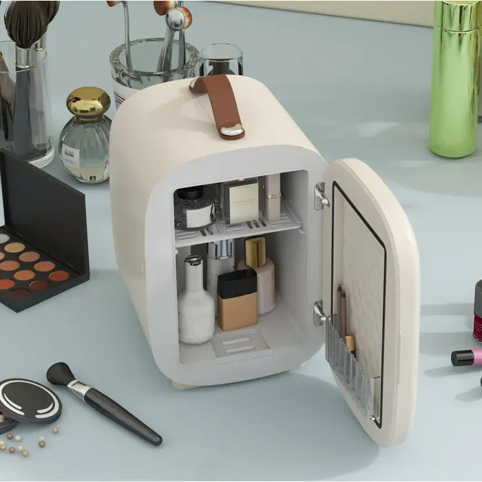 Mini réfrigérateur cosmétique 4 L – Fonction froid/chaud – Portable – Blanc crème – Aluminium