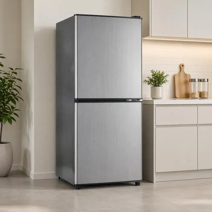 Mini Réfrigérateur Double Porte 106L Argent Réfrigérateur Combiné avec Congélateur 4 Étoiles LED - Classe E - 102x425x445 cm