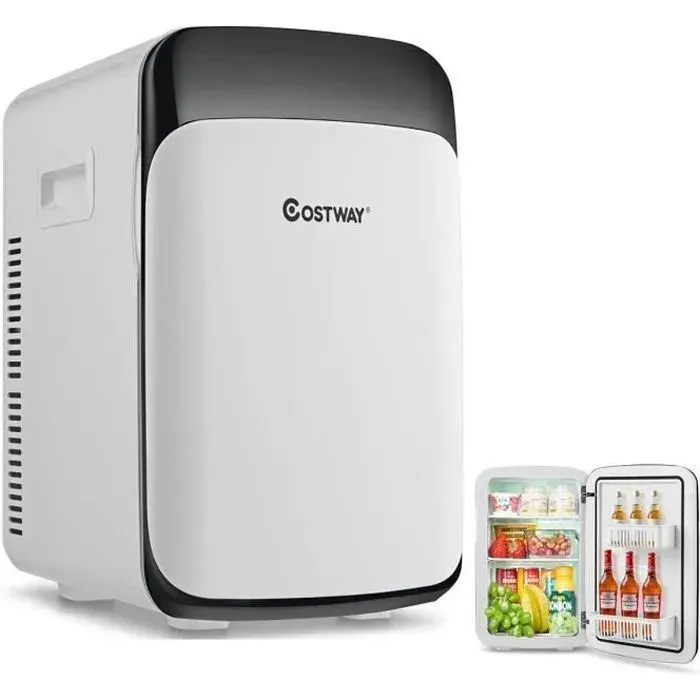 Mini Réfrigérateur Portable 15L COSTWAY-Froid/Chaud-Classe E-Alimenté par AC/DC-Mini Frigo de ChambreVoiture-Mode Silencieux-Blanc