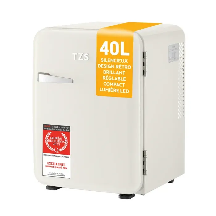 Mini Réfrigérateur Portable 40L Mini Frigo de Chambre ou Hôtel - Silencieux Réglages de Température Retro Creme