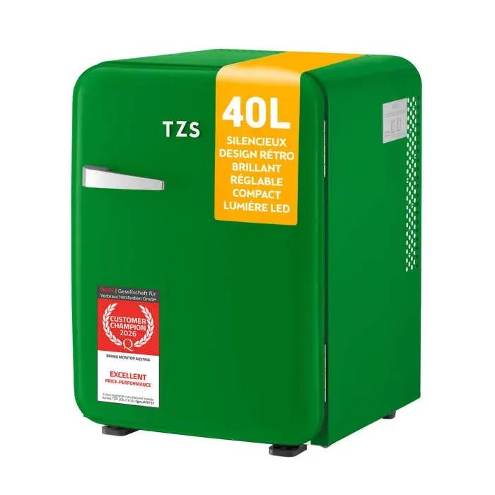 Mini Réfrigérateur Rétro 40L TZS First Austria - Silencieux 22dB - Vert foncé - Frigo dappoint - Design Vintage