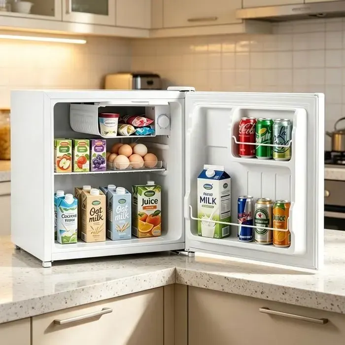 Mini Réfrigérateur Silencieux 46L avec Compartiment Congélateur COSTWAY-5 Températures Réglable-Porte Réversible Étagère Amovible
