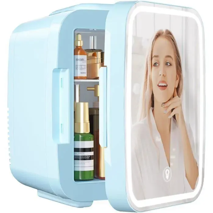 Mini réfrigérateur-YASHE-4 L pour soins de la peau – Miroir avec éclairage LED – Portable– Thermoélectrique (refroidit et réchauffe)