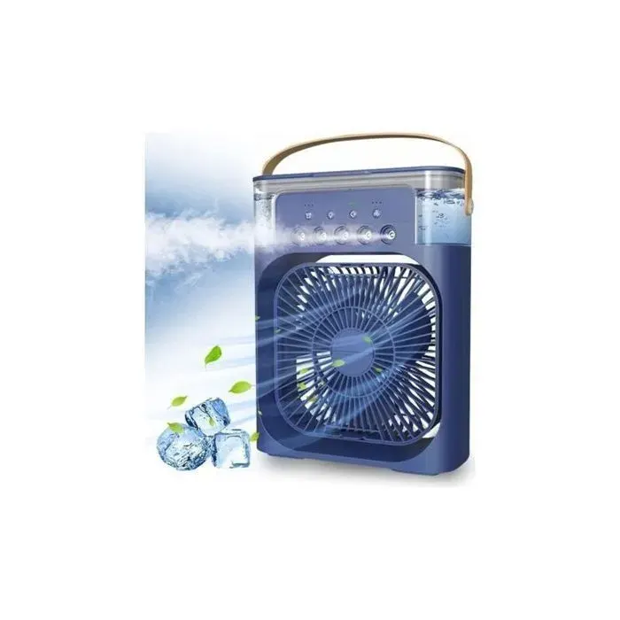 Mini-refroidisseur dair portable alimenté par USB avec humidificateur 7 lumières LED et 3 vitesses de ventilation.