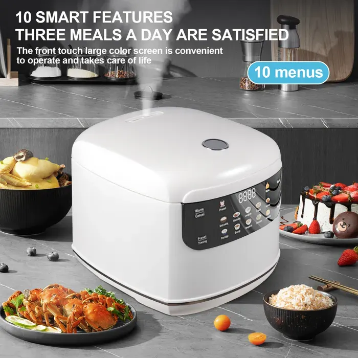 Mini Rice Cooker 2L 400W Écran Tactile 8 Pouces Maintien Au Chaud 24H Acier Inoxydable Antiadhésif Pour 1-3 Personnes