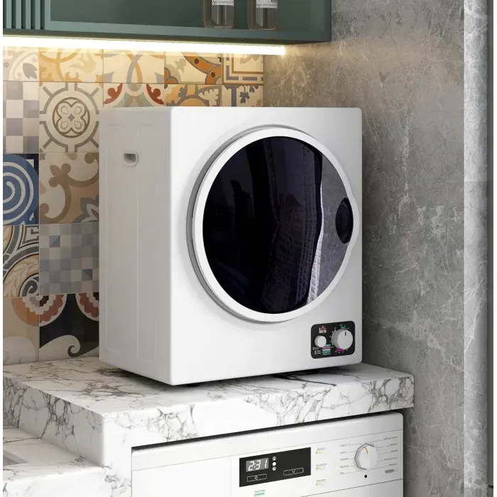 Mini sèche-linge à évacuation 4 kg 850 W 4 programmes 2 niveaux de chauffe pose libre ou murale blanc