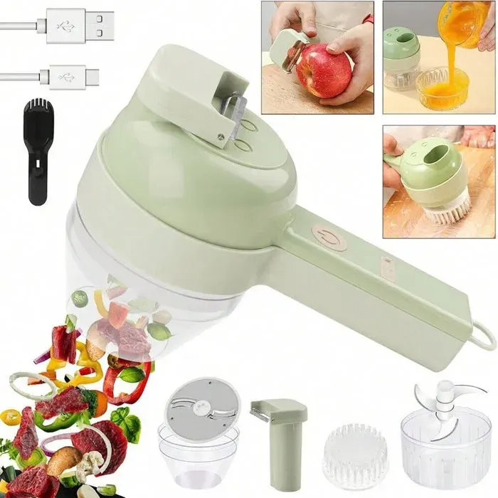 Mini Tranche-légumes Électrique 4 en 1 - Hachoir Ail Poivron Gingembre