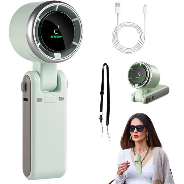 Mini Ventilateur À Main Pliable Portable Avec Cordon Écran Led 5 Vitesses Batterie Rechargeable 3600 Mah Petit Ventila[VV1058]