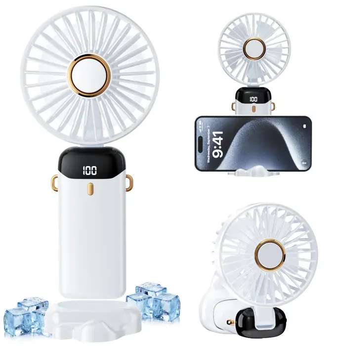 Mini Ventilateur à Main USB Portatif Ventilateur de Bureau Pliable 5 Vitesses avec Base Petit Ventilateur de Poche pour-Bleu