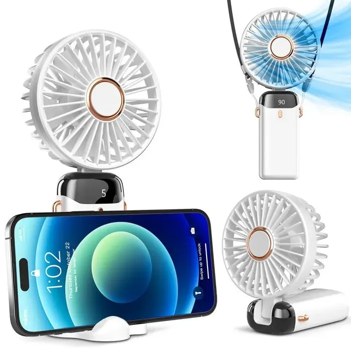Mini ventilateur avec socle 8h 5 vitesses affichage numérique 90° réglable blanc Meoiruery