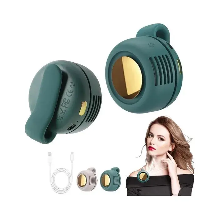 Mini ventilateur - Blanc cassé/Vert foncé - Ventilateur portable - Ventilateur rechargeable - USB-C - Ventilateur à clip