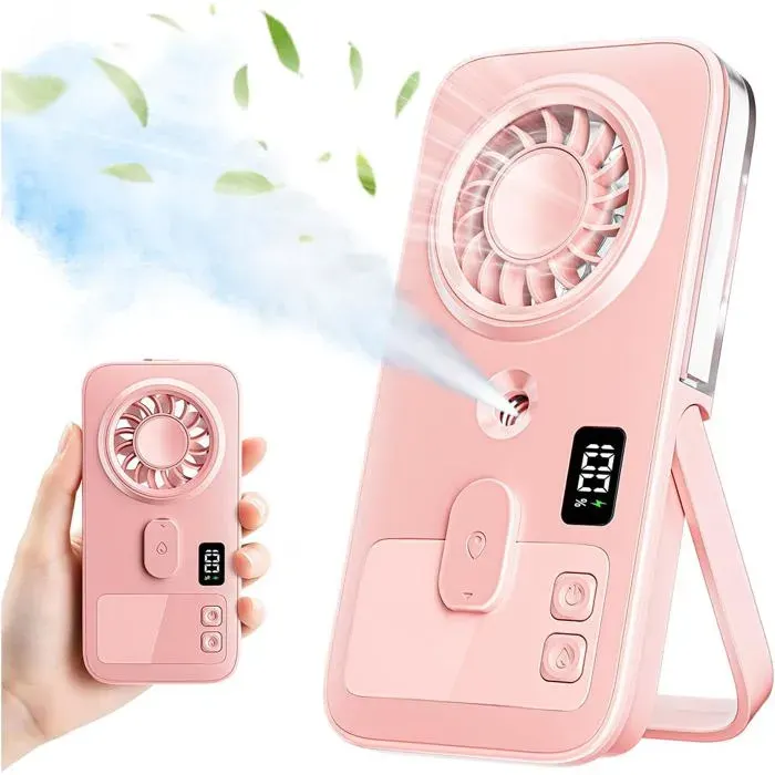Mini Ventilateur Brumisateur à Main Silencieux Rechargeable Personne avec 4 Vitesses & Pulvérisation Finepour Bureau à Domicile