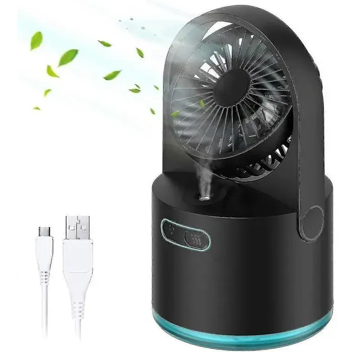 Mini ventilateur brumisateur - Noir - 3 vitesses - 300ml - USB - Silencieux 30dB
