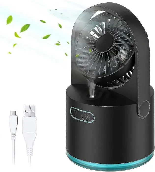 Mini ventilateur brumisateur - Noir - 3 vitesses - 300ml - USB - Silencieux 30dB