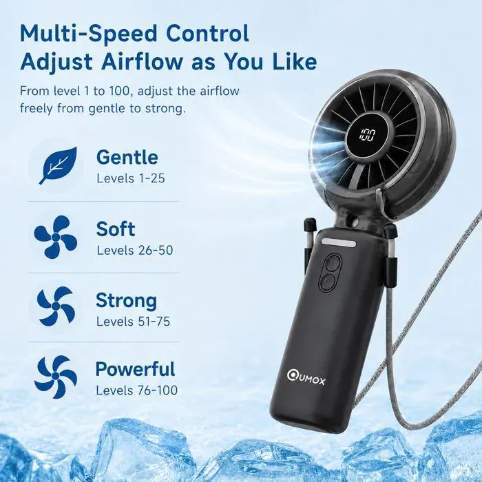 Mini Ventilateur Brumisateur Portable Rechargeable USB Pliable avec Affichage Numérique de Batterie 3 Vitesses Ventilateur de Poche