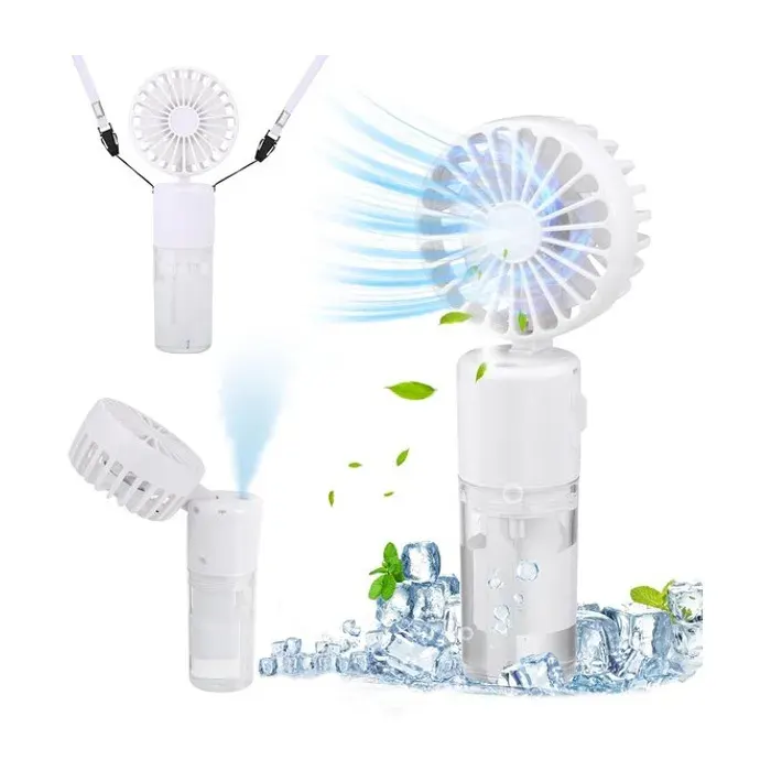 Mini ventilateur brumisateur rechargeable blanc - LEESHEN - Batterie 4000 mAh - 4 vitesses - Réservoir deau 20 ml