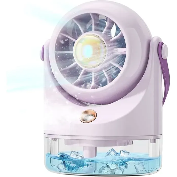 Mini ventilateur brumisateur - USB rechargeable - 2 en 1 - 3 vitesses - 500mAh réservoir 100ml violet