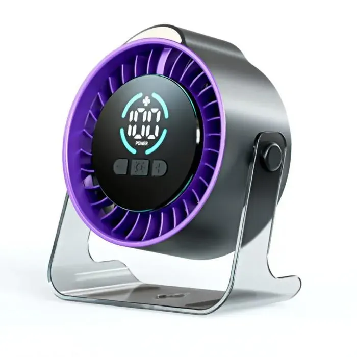 Mini ventilateur bureau USB rechargeable 100 vitesses silencieux 10dB 360° réglable avec veilleuse – pour étudiant et maison