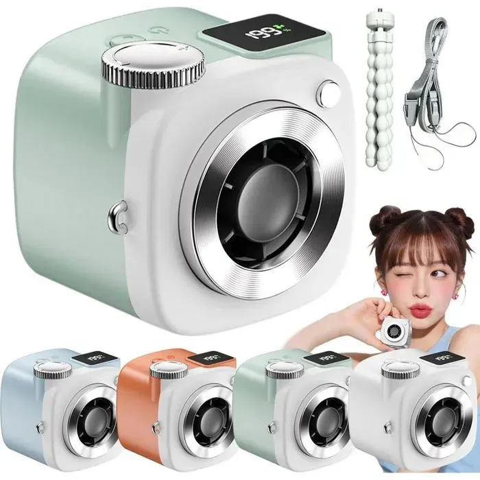 Mini ventilateur caméra Portable 199 vitesses de bureau Rechargeable Avec trépied et cordon-Vert