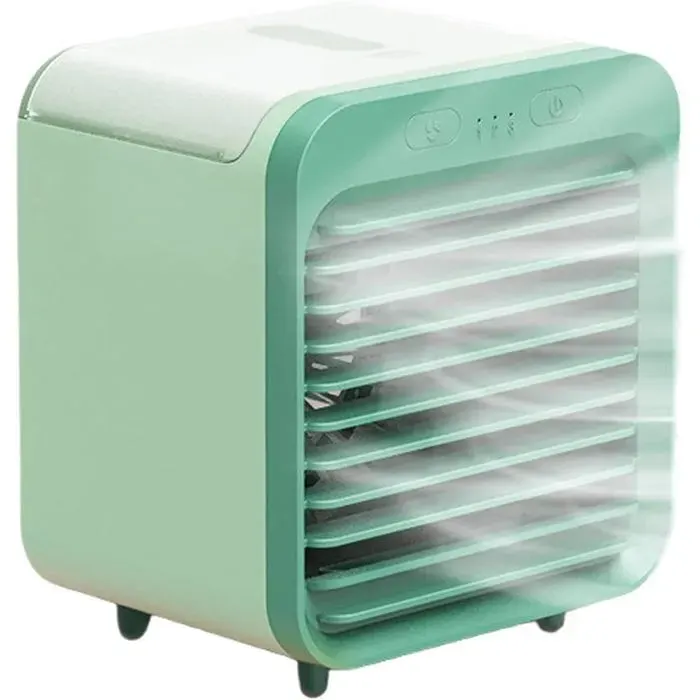 Mini Ventilateur Climatiseur Eau Portable USB Rechargeable 3 Vitesses avec Boîte à Glace Pour Bureau Maison Vert