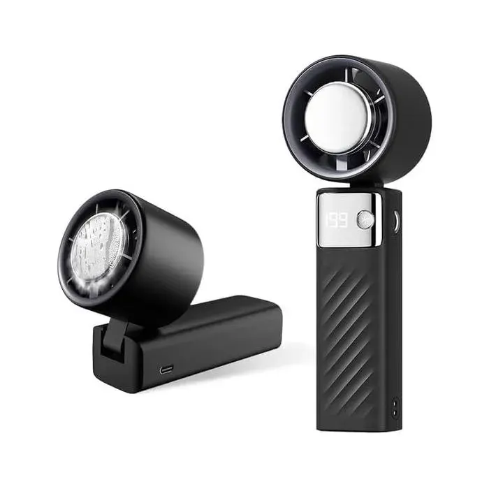 Mini Ventilateur Climatiseur Portable - 5000mAh - Turbo Silencieux - Écran LED - 1-199 Vitesses - Extérieur Bureau - Noir