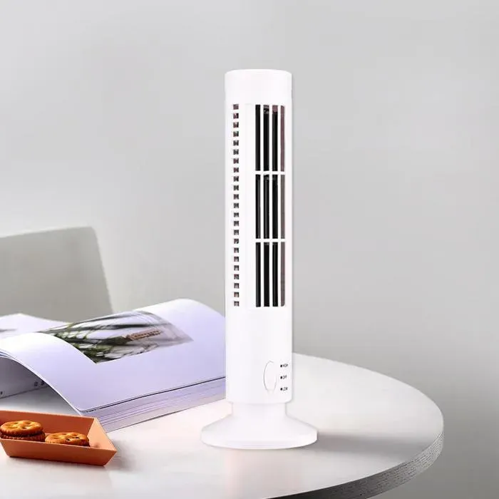 Mini ventilateur colonne sans hélice USB bureau fin silencieux 2 vitesses flux horizontal vent naturel tension 25V