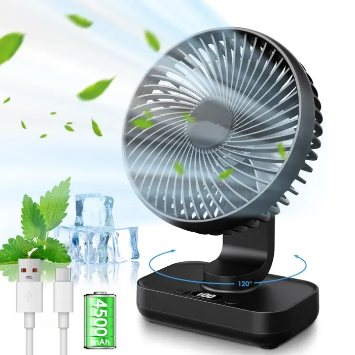 Mini Ventilateur de Bureau Ultra-Silencieux Automatique Oscillant 120°+ 90° Inclinaison de la Tête Réglable 4500mAh Ventilateur
