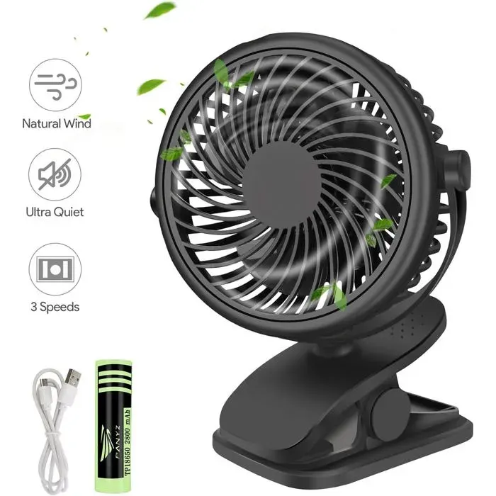Mini ventilateur de bureau USB portable 3 vitesses avec rotation 360° pour maison sport pêche et camping