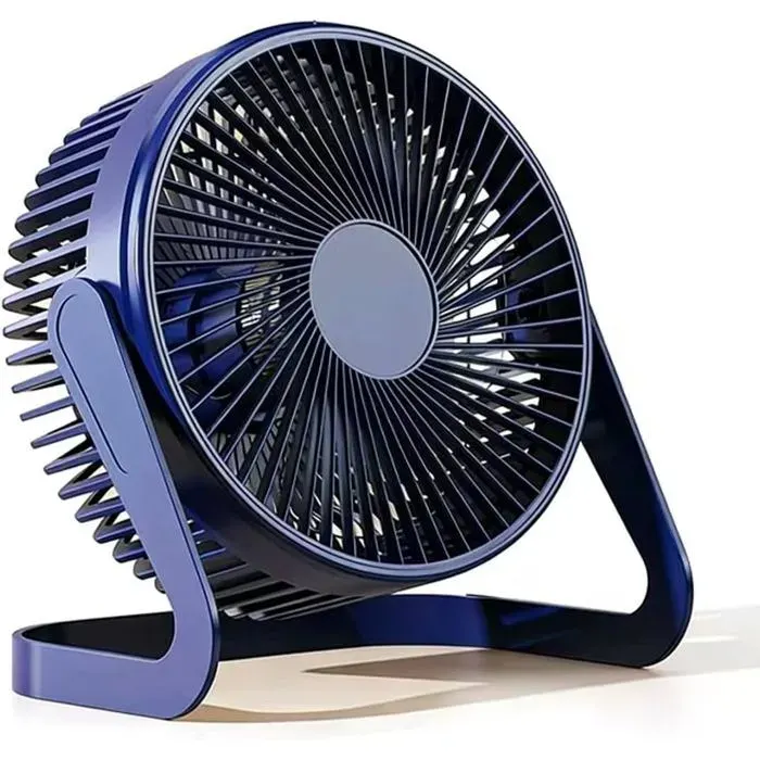 Mini ventilateur de bureau USB rotation à 360° sans batterie Inclinaison tête à 90°pour bureau maison voyage bleu foncé