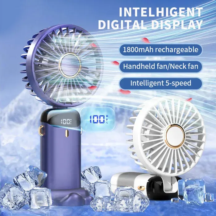 Mini ventilateur de cou portable avec support de téléphone et écran daffichage aste par USB Gér5 Speed 1800mAh[VV304]