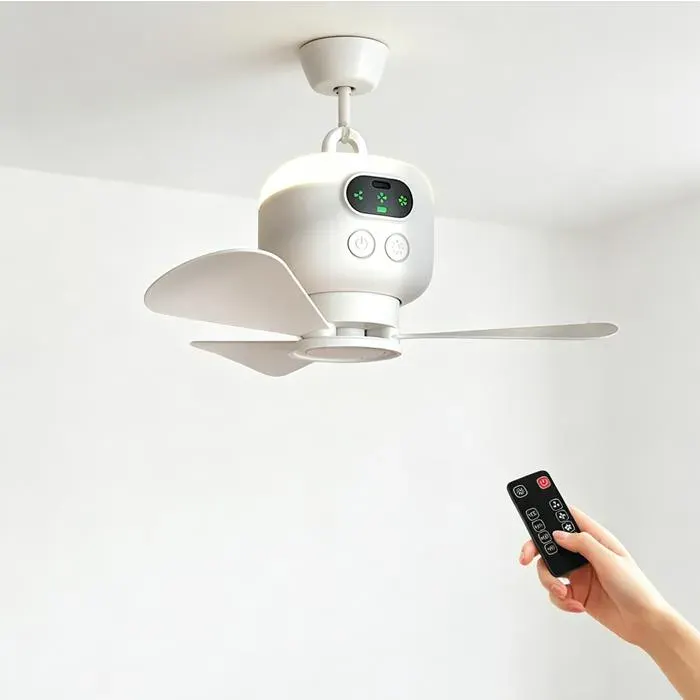 Mini ventilateur de plafond rechargeable par USB conçu spécialement pour les chambres détudiants avec veilleuse