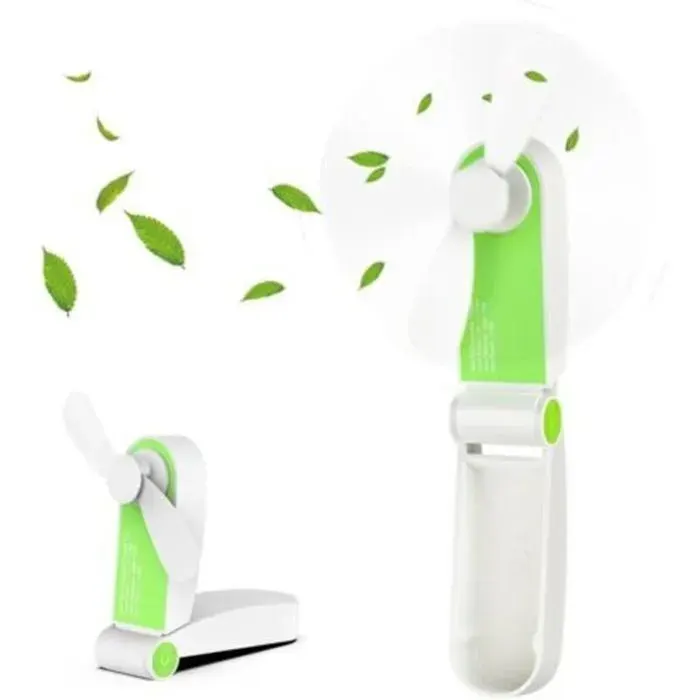 Mini Ventilateur de Poche Pliable Rechargeable USB 2 Vitesses - LON® - Portable Silencieux - Vert - Lames Sécurisées