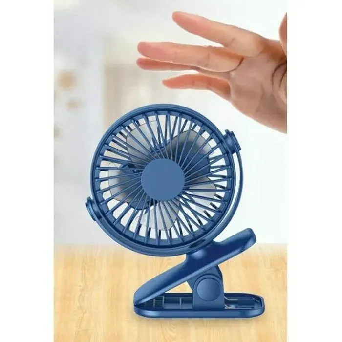 Mini Ventilateur De Table Rechargeable Usb Portable Avec Clip Réglable À 350 Degrés De Rotation-Bleu — coloris Blanc