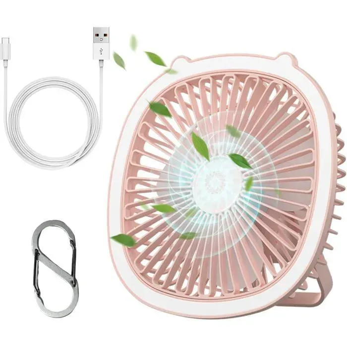 Mini ventilateur de table silencieux 4000 mAh avec pince/crochet rechargeable par USB 5 vitesses rotation à 360°