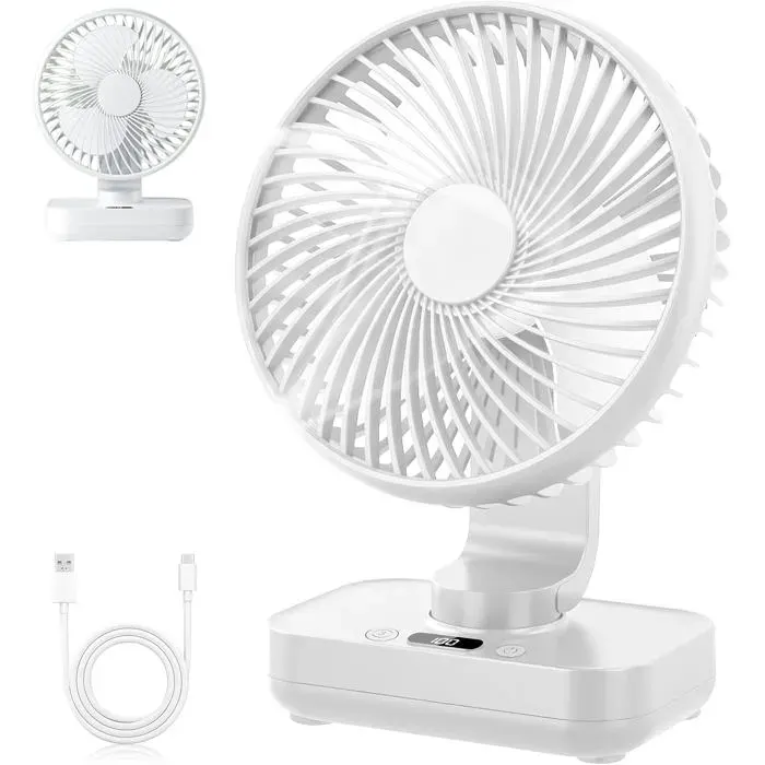 Mini Ventilateur de Table Silencieux Oscillation 120° 4 Vitesses Petit Ventilateur de Bureau Puissant 4000mAh Batterie