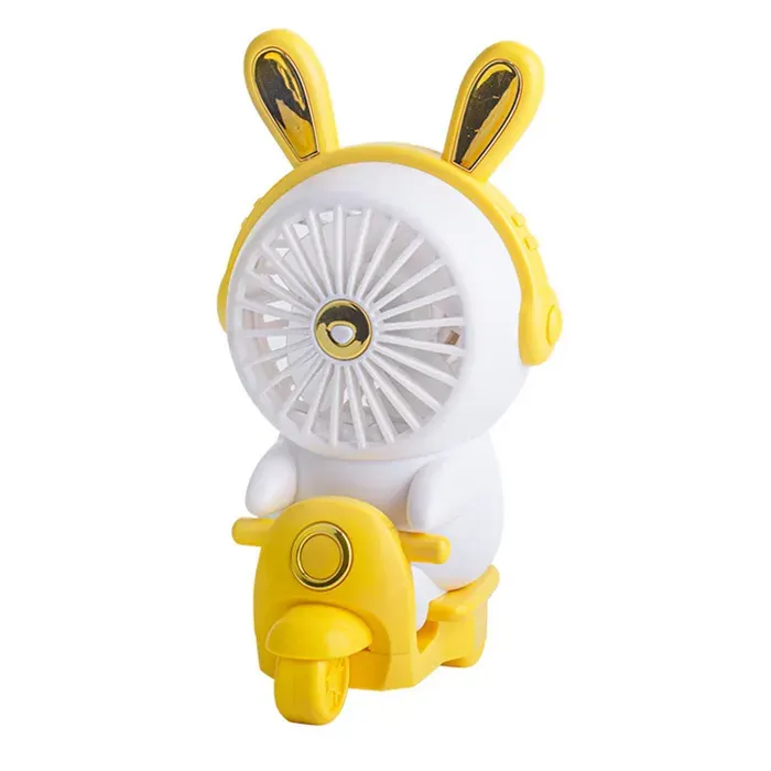 Mini ventilateur lapin– Rechargeable USB avec LED et 2 vitesses – Portable pour bureau école et voyage – Jaune