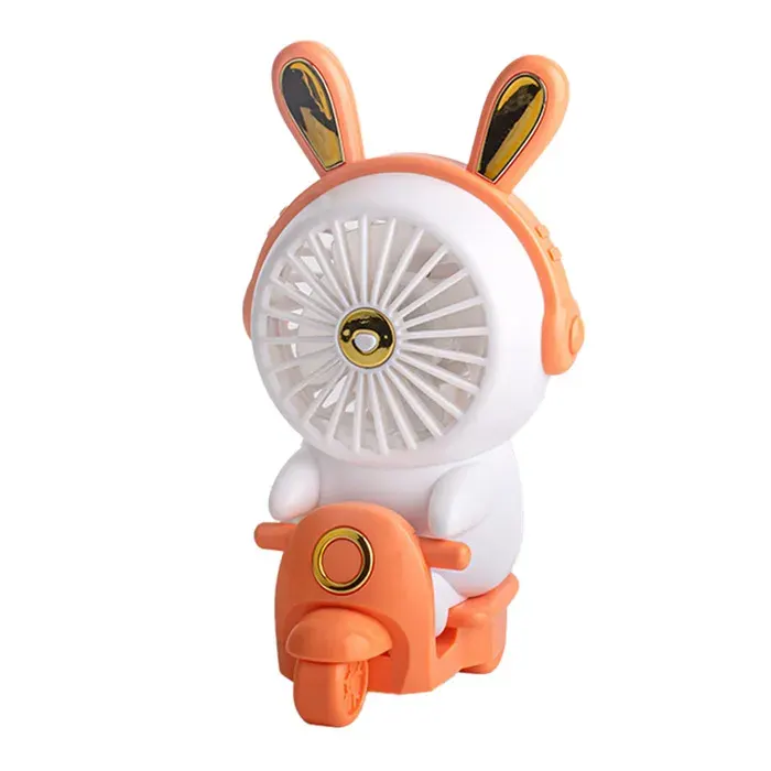 Mini ventilateur lapin– Rechargeable USB avec lumière LED et 2 vitesses – Pour bureau voyage et enfants – Orange