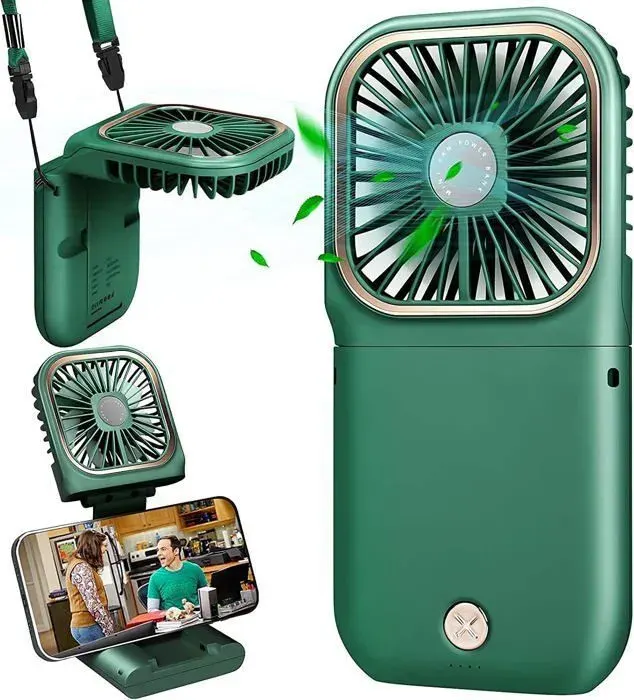 Mini ventilateur main silencieux suspendre rechargeable par USB avec 3 vitesses ventilateur pliable et portable pour la HORLOGE