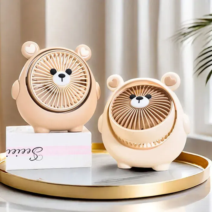 Mini Ventilateur Mignon Ours - Marron Café Rechargeable USB 3 Vitesses