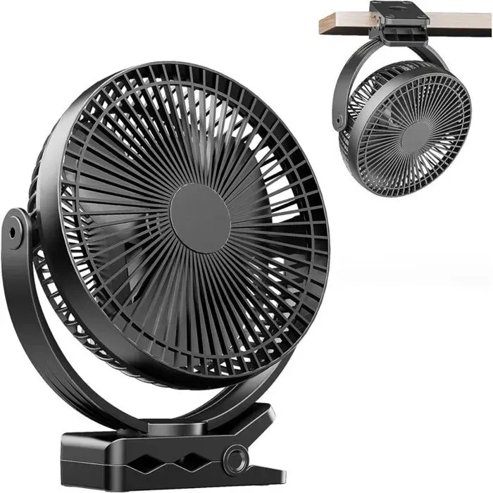 Mini ventilateur pince USB - Batterie 10000 mAh Rotation à 360° - Bureau et portable - 8 pouces 4 vitesses