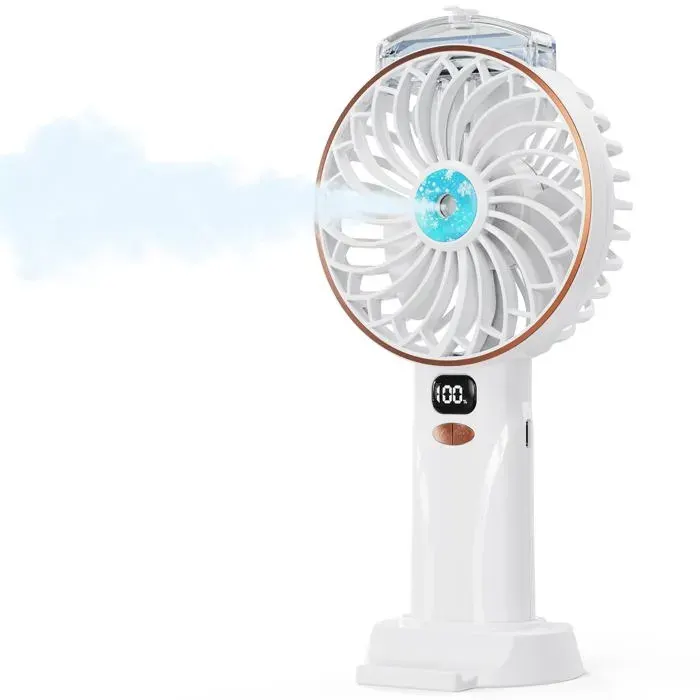 Mini Ventilateur Portable 2400mAh Bureau Brumisateur 5 Vitesses Fan Rechargeable USB avec Base Affichage LED Usage Voyages Camping