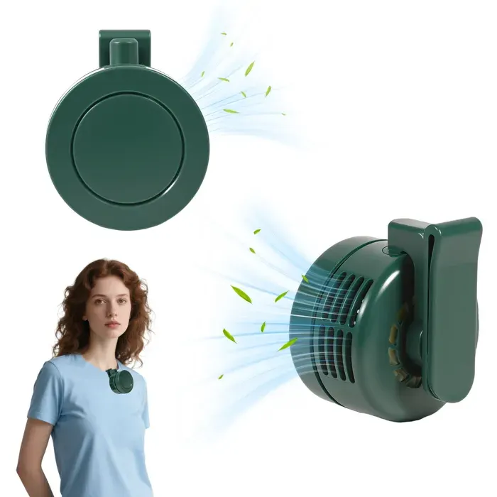 Mini Ventilateur Portable - 3 Vitesses - Éventail clip ceinture - Pivotant 360° - Rechargeable USB - Silencieux sans pales - Vert