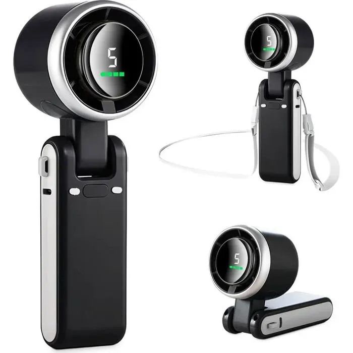 Mini ventilateur portable 3600mAh 5 vitesses autonomie 12h sans balais.